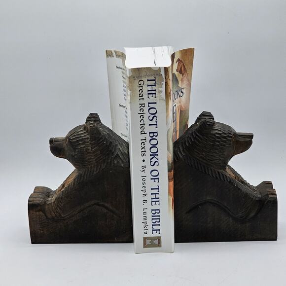 Vintage Hand Carved Wooden Bear Bookends Rustic Folk Art Cabin Lodge Decor - Picture 7 of 7